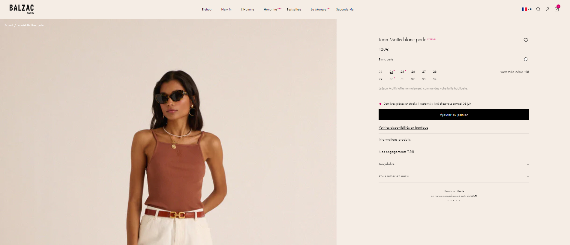 Image d'une fiche produit de chez Balzac, client Fitle